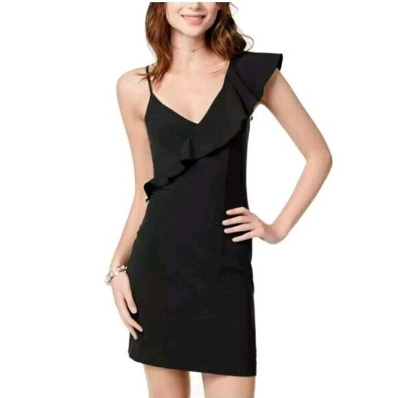 XOXO Womens Black Ruffled Sheath Party Cocktail Sleeveless Dress Size‎ S - Picture 1 of 12